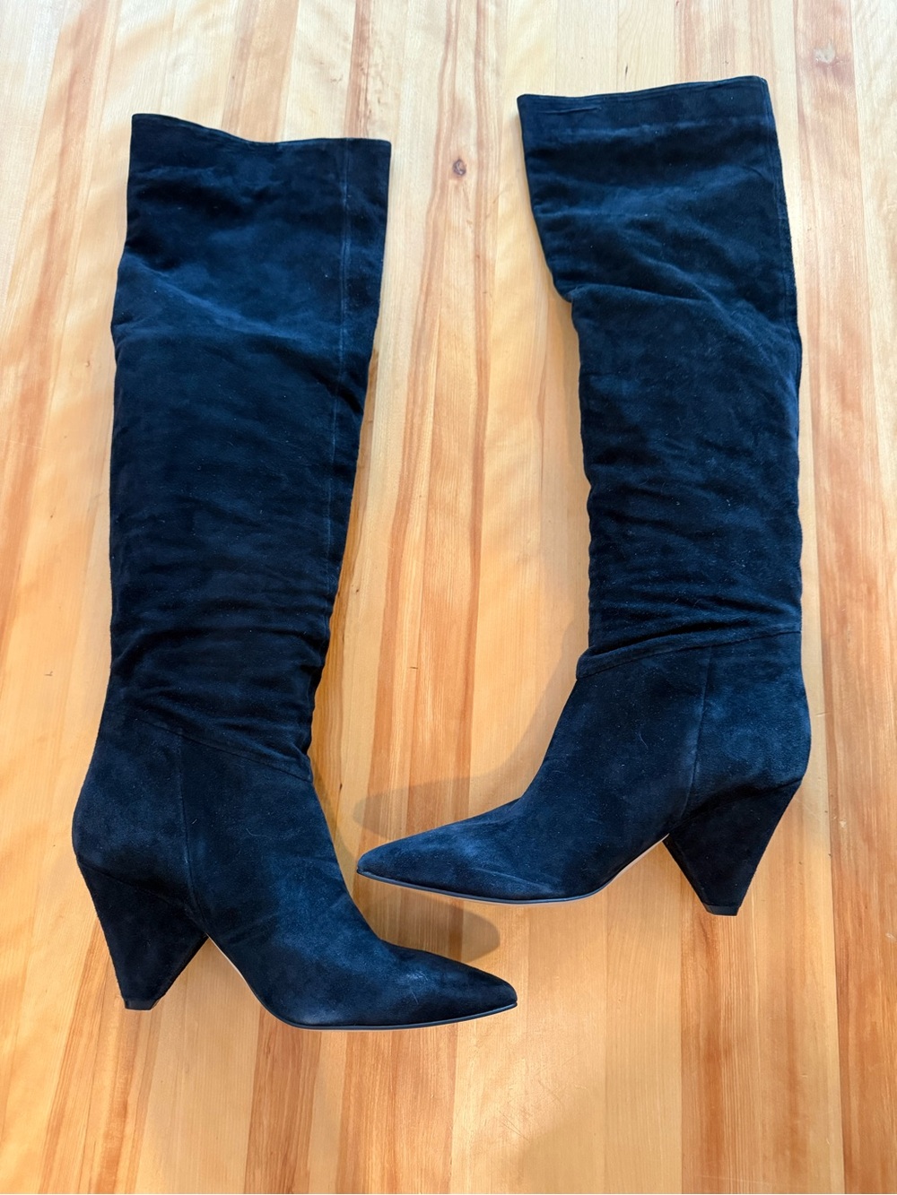 Marc Fisher Black Over-the-Knee Suede Boots with Geometric Heel